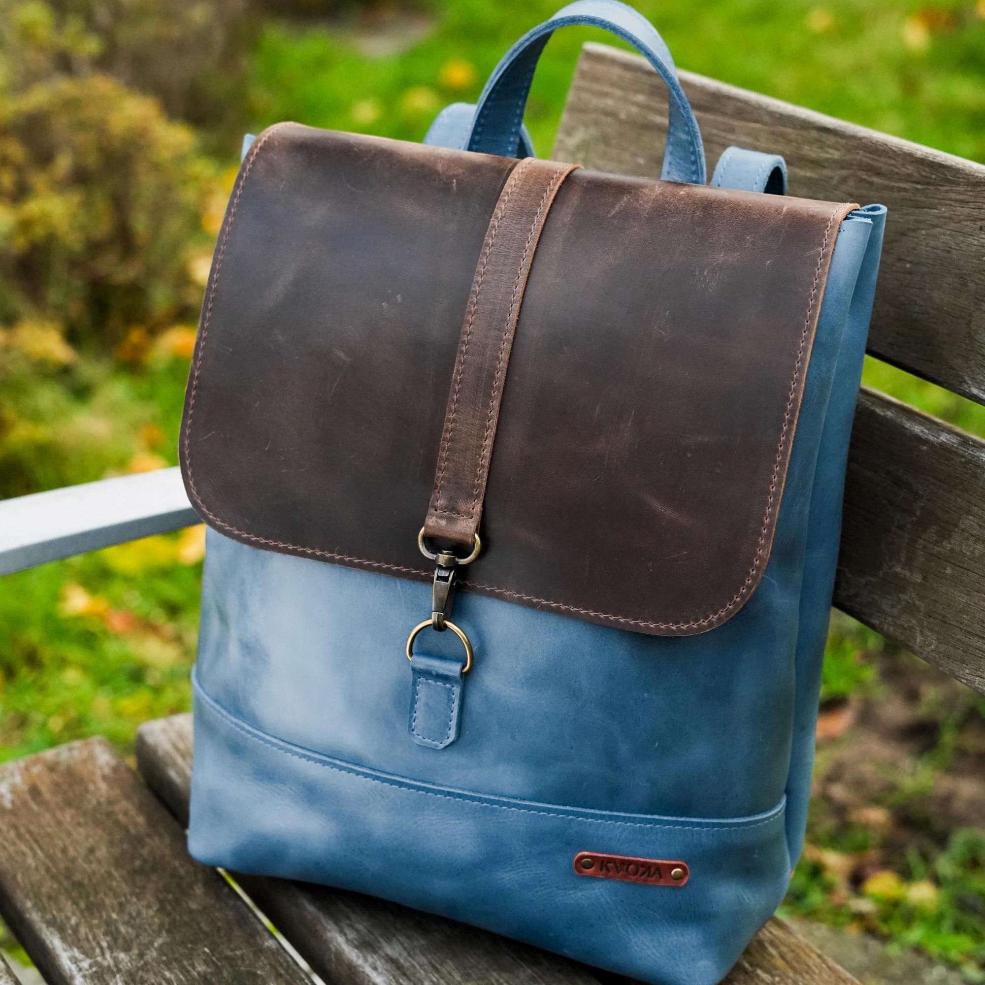 Two-tone Leather Backpack, Genuine Leather Vintage Style  display picture 2