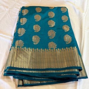 Teal Blue Elegant Saree / Fall and Pico Included