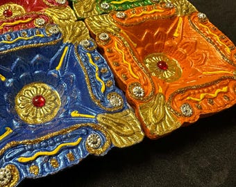 Handmålad ljusstake i diamantformad indisk stil, vintage-lyx, set om 4