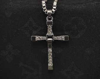 Silverkorshänge med diamant och kedja, herr- och damhänge, bling