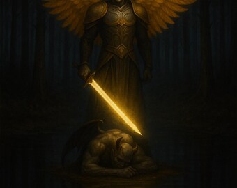 Ángel de Luz y Sombra / Arcángel contra Demonio: Arte Mural / Impresión Digital de Fantasía Oscura