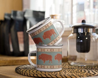 Western Bison Enamel Camp Mug | Cowboy Kitchen Decor