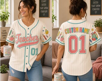 Personalized Teacher Jersey, Custom Name Number Baseball Shirt, School Spirit Teacher Team Shirt, School Staff Gift, Back To School Outfit