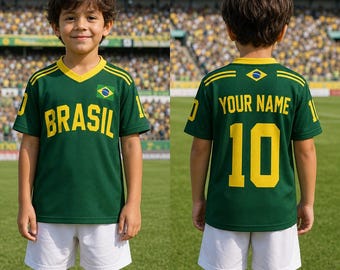 Custom Brazil Soccer Jersey, Personalized Name Number Football Shirt, Brazil Fan Gift, Family Matching Gift, Unisex Adult Youth Jersey