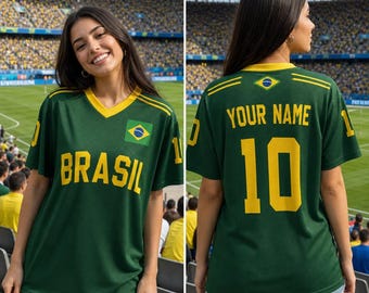 Custom Brazil Soccer Jersey, Personalized Name Number Football Shirt, Brazil Fan Gift, Family Matching Gift, Unisex Adult Youth Jersey