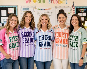 Personalized Teacher Jersey, Custom Name Number Baseball Shirt, School Spirit Teacher Team Shirt, School Staff Gift, Back To School Outfit