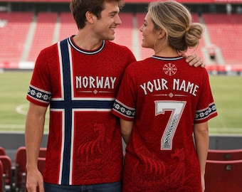 Custom Norway Football Jersey with Name and Number, Personalized Norway Soccer Supporter Apparel Gift, Match Day Adult Youth Family Shirt
