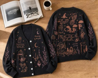 Practical Magic Halloween Cardigan, Midnight Margaritas Inspired Graphic Sweater, Sally Gillian Owens Outfit Gift, Witchy Knit Cardigan