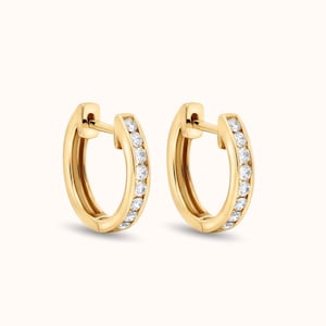 Channel Setting Hoop Earrings, Dainty Crystal Hoop Earrings, Minimal Gold Huggies, Christmas Gift for Friend | BloomyLoopsGifts *EE0005*