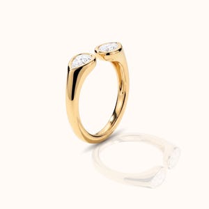 Double Teardrop Open Ring, 18K Gold Statement Ring, Minimalist Bezel Set Ring, Non-Tarnish Stone Rings, Unique Christmas Gift for Her *RE013