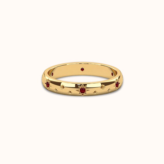 Starburst Dome Ring, Custom Birthstone Ring, Star Ring, 18K Gold Stacking Rings, Celestial Jewelry, New Mom Gift, Birthday Gift *RE011