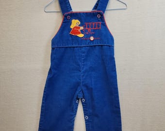 Mono vintage de los años 60 y 70 de Thomas Baby, camión de bomberos, oso bombero, talla 6-9 meses