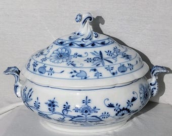 19th Century Carl Teichert Meissen Blue Onion Soup Tureen Vtg Rare 1882-1929