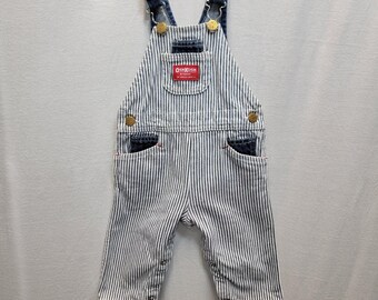 Vtg 70s 80s Union Made USA OshKosh B'gosh Hickory Stripe Overalls Sz 18mo Redtag