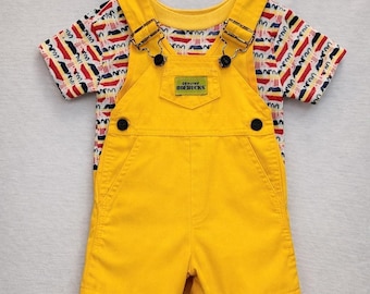Peto corto vintage de algodón de Sears Roebucks de los años 80 y 90, color amarillo vaquero, talla mediana (2T/3T).