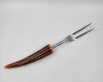 Tenedor de tallar japonés antiguo de imitación de cuerno, utensilio de servir rústico de mediados de siglo (MCM), de estilo japonés.