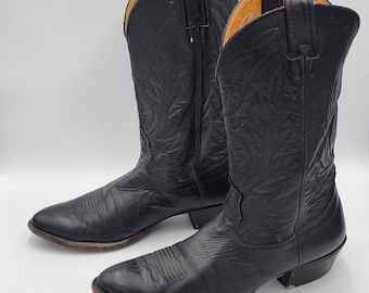 Nocona Western Cowboy Boots Vintage White Label Mens 10.5 D Black Leather