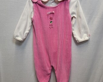 Mono/pelele vintage Oshkosh Baby bgosh de terciopelo rosa con cordón, talla 6-9 meses, estilo años 90 para niña.