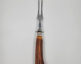 Vintage serveervork met imitatiegewei, roestvrij staal Sheffield, Engeland