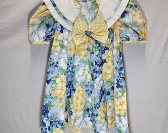 Vtg Girls Cottagecore  Dress  Floral Print and Bow Tie Size 3T 90s Easter Spring