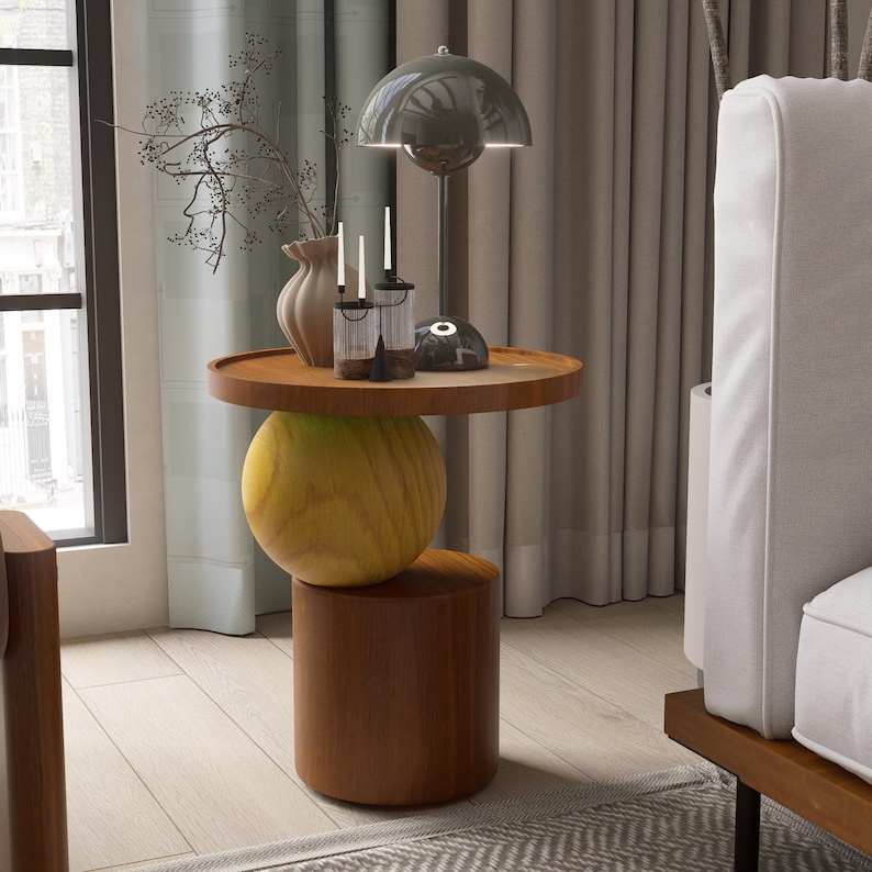 Handmade Solid Wood Round Side Table , Modern Accent Table, Minimalist ...