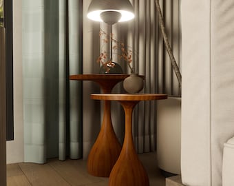 Minimalist Handmade Wooden Side Table Modern Sculptural Organic Accent Table Available in Custom Colors