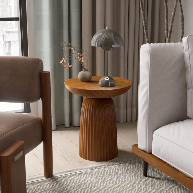 Handmade Solid Wood Round Side Table , Modern Accent Table, Minimalist ...