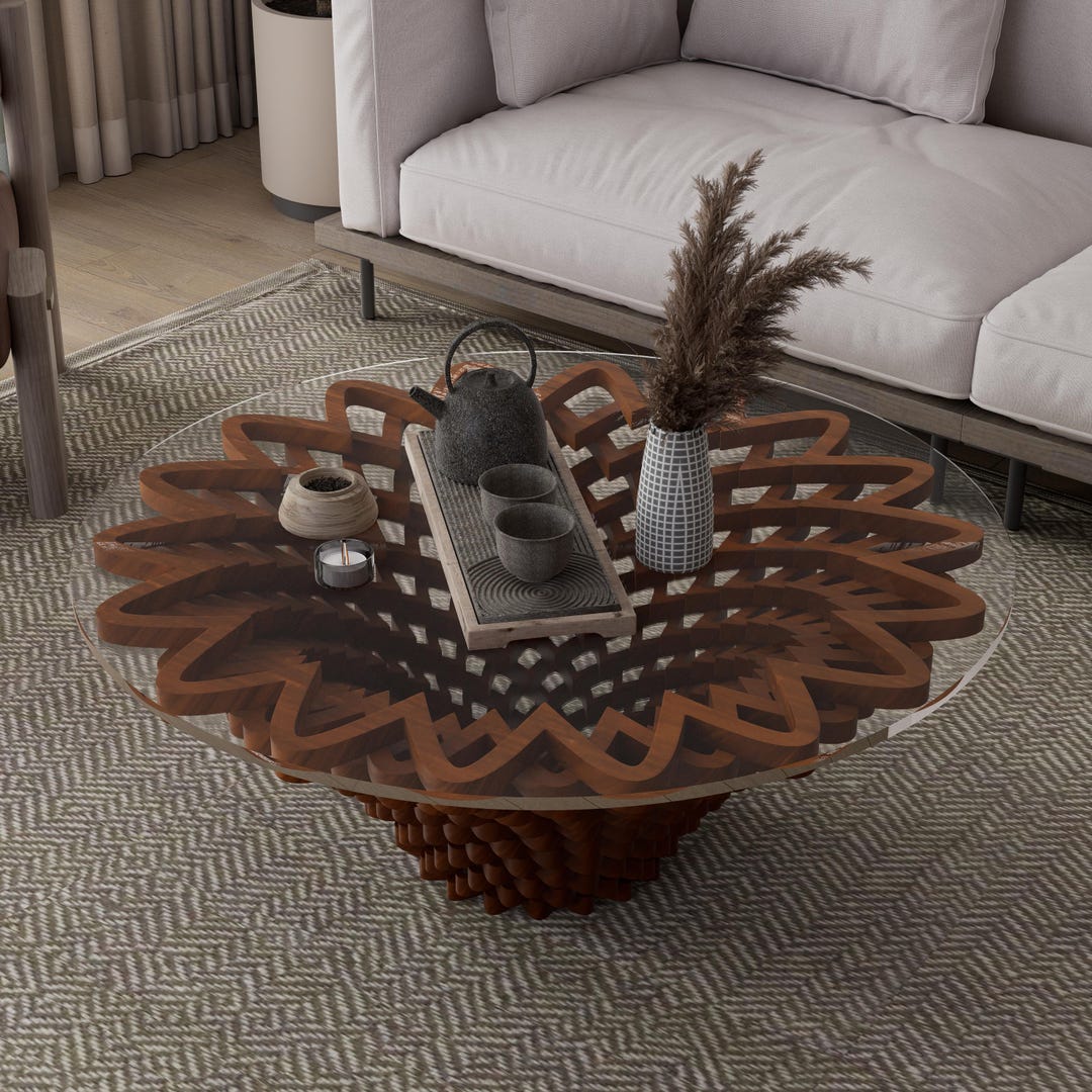 Modern Round Wooden Coffee Table, Unique Artistic Design for Living ...