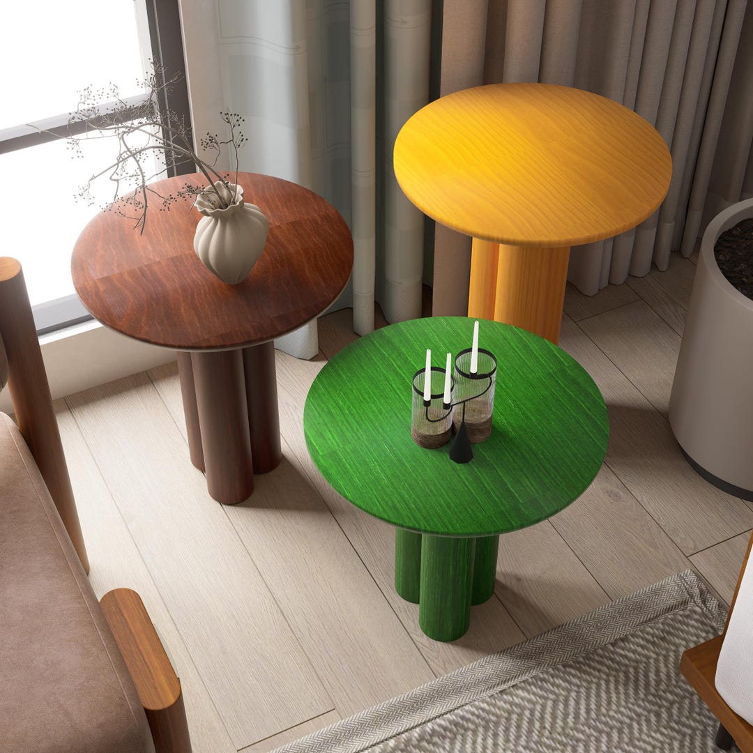 Handmade Solid Wood Round Side Table , Modern Accent Table, Minimalist ...
