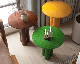 Handmade Solid Wood Round Side Table , Modern Accent Table, Minimalist Living Room Decor