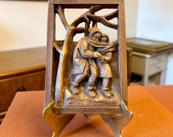 Vintage German Children Bas Relief Plaque, Mid-Century Folk Wall Decor