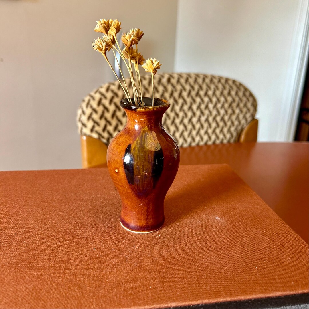 Vintage Studio Pottery Brown Drip Glaze Bud Vase, Hand Thrown Stoneware ...