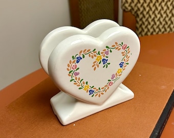Vintage Ceramic Heart Napkin Holder with Floral Design