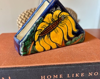 Porte-serviettes vintage mexicain Talavera, tournesol, céramique peinte à la main