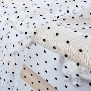Black Dots, Flocked Polka Dot Lace Fabric,for Party Decoration, Girl Dress, Wedding Dress, Bridal Supplies