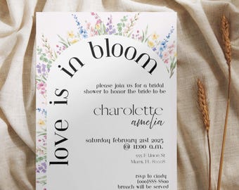 Love is in Bloom Invitation | Watercolor Floral Bridal Shower | Personalized Wedding Invitation | Invites Made Easy | Cottagecore Wedding