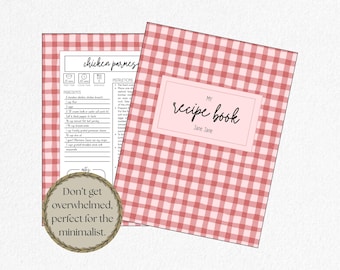 Red Cottagecore Recipe Book | Cookbook Template | Editable Canva Layout | Easy Recipe Cards | Easy Minimalist Cookbook | Gingham Kitchen