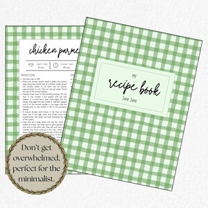 Green Recipe Book Template | Editable Canva Cookbook | Printable Family Recipe Binder | Gingham Recipe Pages | Digital Download