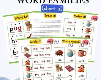 CVC Word Families Workbook (kurz U) | Phonics Leseübungen (PDF)