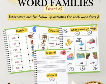 CVC Word Families BUNDLE (Kurz A) | 90 Seiten druckbares Phonics Arbeitsbuch | Kindergarten Leseübungsaktivitäten
