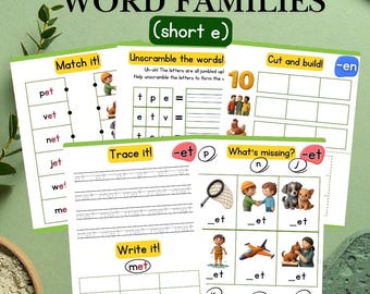 CVC Word Families Workbook | Short E Phonics (40 Pages Printable)