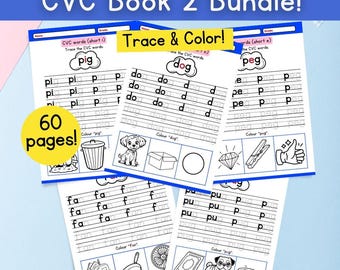60 pagina's CVC Words Workbook Bundle - Trace and Colour!