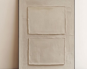 Original  Beige Minimalist Canvas Painting: Beige 3D Texture Wall Art