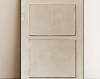 3D Abstract Beige Textured Painting:Square Geometric Minimalist Canvas Wall Art