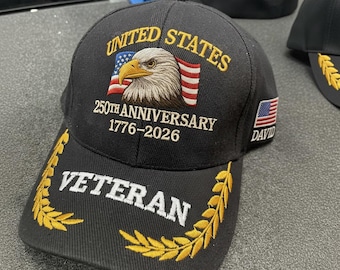 Gorra bordada personalizada del 250.º aniversario: regalo patriótico para veteranos
