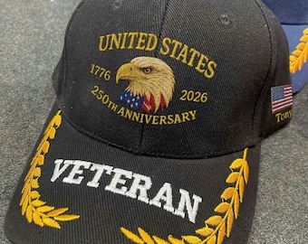 Gorra bordada personalizada del 250.º aniversario: regalo para veteranos con águila patriótica