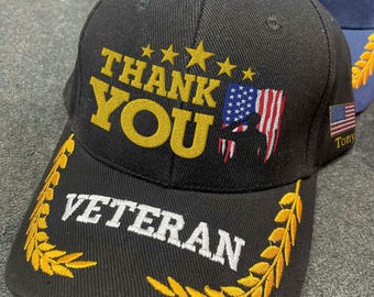 Embroidered Thank You Veteran Hat, Patriotic Military Cap, US Flag Gift