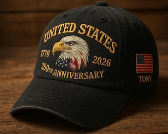 Gorra con águila bordada del 250 aniversario – Gorra patriótica personalizada de EE. UU.