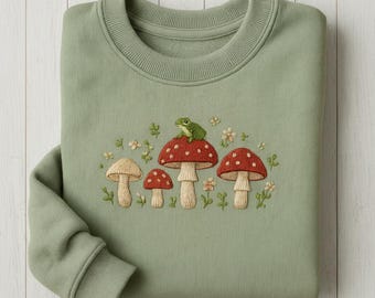 Broderad svamptröja, Cottagecore Groda Crewneck