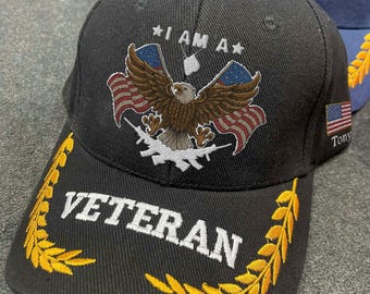 Embroidered Veteran Hat | U.S. Eagle & Flag Patriotic Cap